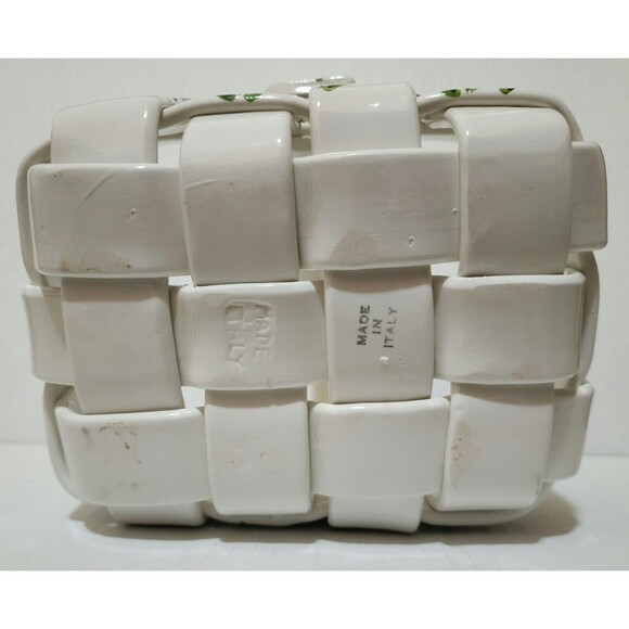 Hand Painted Italian Pottery Ceramic Woven Basket with Handle Floral Design - Picture 9 of 11